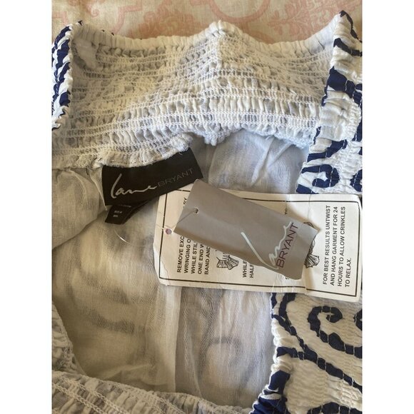 Women's Kalamkari Floral Blue White Striped Shirred Maxi Skirt, Size 14/16, Embe - Picture 7 of 10